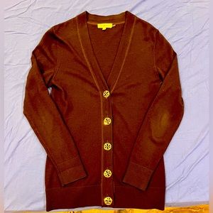 Brown Tory Burch boyfriend cardigan
